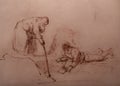 Drawing of the miracle of the floating axe by Rembrandt van Rijn